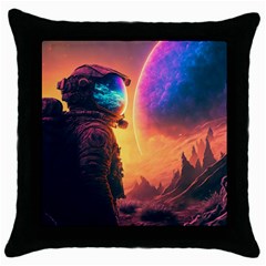 Illustration Trippy Psychedelic Astronaut Landscape Planet Mountains Throw Pillow Case (black) by Sarkoni