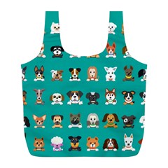 Different Type Vector Cartoon Dog Faces Full Print Recycle Bag (l) by Bedest