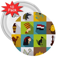 Egypt Travel Items Icons Set Flat Style 3  Buttons (10 Pack)  by Bedest