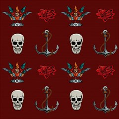 Tattoo Old School Background Pattern Play Mat (rectangle) by Bedest