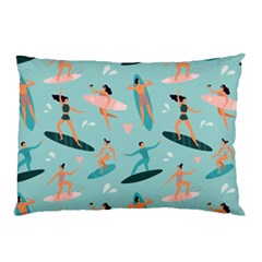 Beach Surfing Surfers With Surfboards Surfer Rides Wave Summer Outdoors Surfboards Seamless Pattern Pillow Case by Bedest
