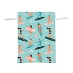 Beach Surfing Surfers With Surfboards Surfer Rides Wave Summer Outdoors Surfboards Seamless Pattern Lightweight Drawstring Pouch (M) Front