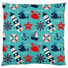 Seamless Pattern Nautical Icons Cartoon Style Large Premium Plush Fleece Cushion Case (two Sides) by Hannah976