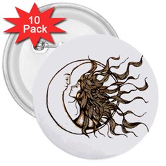 Psychedelic Art Drawing Sun And Moon Head Fictional Character 3  Buttons (10 Pack)  by Sarkoni