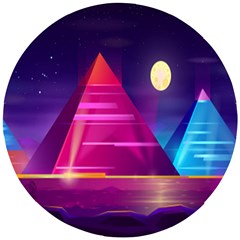 Egyptian Pyramids Night Landscape Cartoon Wooden Puzzle Round by Ndabl3x