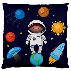 Boy Spaceman Space Rocket Ufo Planets Stars Large Premium Plush Fleece Cushion Case (two Sides) by Ndabl3x
