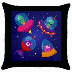 Cartoon Funny Aliens With Ufo Duck Starry Sky Set Throw Pillow Case (black) by Ndabl3x