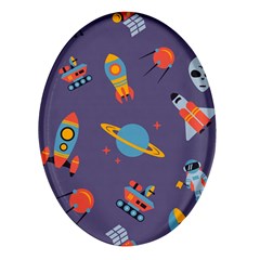 Space Seamless Patterns Oval Glass Fridge Magnet (4 Pack) by Hannah976