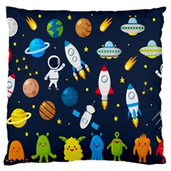 Big Set Cute Astronauts Space Planets Stars Aliens Rockets Ufo Constellations Satellite Moon Rover V Large Premium Plush Fleece Cushion Case (two Sides) by Hannah976