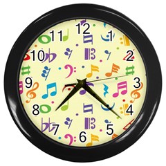 Seamless Pattern Musical Note Doodle Symbol Wall Clock (black) by Hannah976
