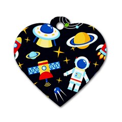 Space Seamless Pattern Cartoon Art Dog Tag Heart (two Sides) by Hannah976