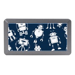 White Robot Blue Seamless Pattern Memory Card Reader (mini) by Hannah976