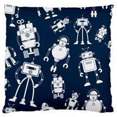 White Robot Blue Seamless Pattern Large Premium Plush Fleece Cushion Case (one Side) by Hannah976