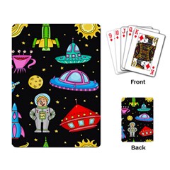 Seamless Pattern With Space Objects Ufo Rockets Aliens Hand Drawn Elements Space Playing Cards Single Design (rectangle) by Hannah976
