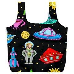 Seamless Pattern With Space Objects Ufo Rockets Aliens Hand Drawn Elements Space Full Print Recycle Bag (xxxl) by Hannah976
