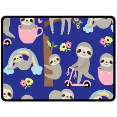 Hand Drawn Cute Sloth Pattern Background Fleece Blanket (large) by Hannah976