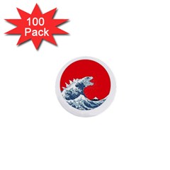 The Great Wave Of Kaiju 1  Mini Buttons (100 Pack)  by Cendanart