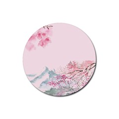 Pink Chinese Style Cherry Blossom Rubber Round Coaster (4 Pack) by Cendanart