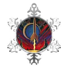 Rocket Painting Metal Small Snowflake Ornament by Cendanart