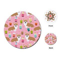 Corgi Bubble Boba Tea Pink Pattern Playing Cards Single Design (round) by Cendanart