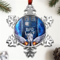 Doctor Who Adventure Bad Wolf Tardis Metal Small Snowflake Ornament by Cendanart