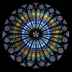 Stained Glass Rose Window In France s Strasbourg Cathedral Play Mat (rectangle) by Ket1n9