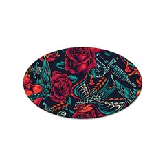 Vintage Flash Tattoos Designs Seamless Pattern Sticker Oval (10 Pack) by Hannah976