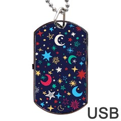 Colorful Background Moons Stars Dog Tag Usb Flash (one Side) by Ndabl3x