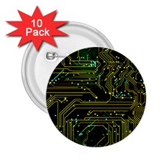 Circuits Circuit Board Yelow 2 25  Buttons (10 Pack)  by Ndabl3x