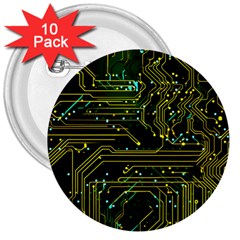 Circuits Circuit Board Yelow 3  Buttons (10 Pack)  by Ndabl3x