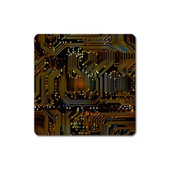Circuits Circuit Board Orange Technology Square Magnet by Ndabl3x