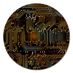 Circuits Circuit Board Orange Technology Magnet 5  (round) by Ndabl3x