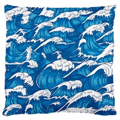 Storm Waves Seamless Pattern Raging Ocean Water Sea Wave Vintage Japanese Storms Print Illustration Large Premium Plush Fleece Cushion Case (two Sides) by Ket1n9