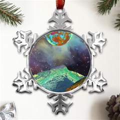 Psychedelic Universe Color Moon Planet Space Metal Small Snowflake Ornament by Cendanart