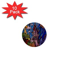 Castle Building Stained Glass 1  Mini Buttons (10 Pack)  by Cendanart