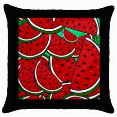 Summer Watermelon Fruit Throw Pillow Case (black) by Cemarart