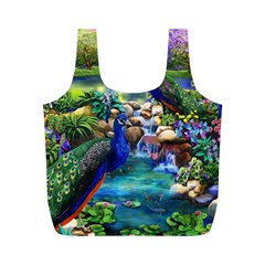Peacocks In Garden Full Print Recycle Bag (m) by Ndabl3x