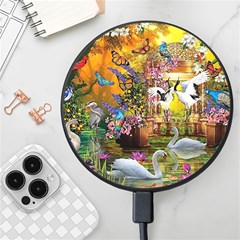 Garden Of Paradise Butterfly Swan Bird Painting Gazebo, Peacock Flower Wireless Fast Charger(black) by Ndabl3x