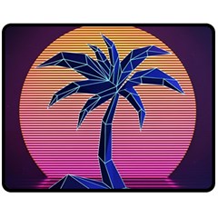 Abstract 3d Art Holiday Island Palm Tree Pink Purple Summer Sunset Water Fleece Blanket (medium) by Cemarart