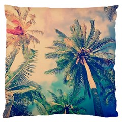 Palm Trees Beauty Nature Clouds Summer Large Premium Plush Fleece Cushion Case (two Sides) by Cemarart