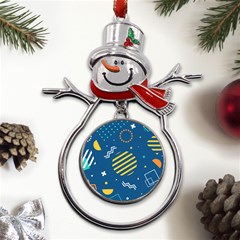 Flat Design Geometric Shapes Background Metal Snowman Ornament by Grandong