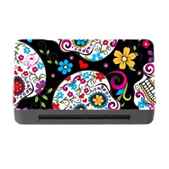 Sugar Skull Black Olorful Flower Memory Card Reader With Cf by Cemarart
