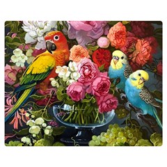 Flower And Parrot Art Flower Painting Premium Plush Fleece Blanket (medium) by Cemarart