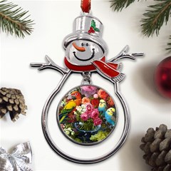 Flower And Parrot Art Flower Painting Metal Snowman Ornament by Cemarart