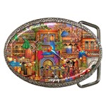 Arabian Street Art Colorful Peacock Tiger Man Parrot Horse Dancer Fantasy Belt Buckles Front