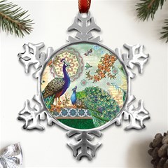 Royal Peacock Feather Art Fantasy Metal Small Snowflake Ornament by Cemarart