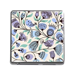 Bird Floral Blue Flower Retro Seamless Pattern Memory Card Reader (square 5 Slot) by Cemarart