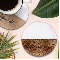 Authentic Aboriginal Art - Bushland Dreaming Classic Marble Wood Coaster (round)  by hogartharts