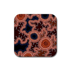 Authentic Aboriginal Art - Pathways Rubber Coaster (square) by hogartharts