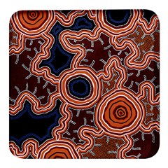 Authentic Aboriginal Art - Pathways Square Glass Fridge Magnet (4 Pack) by hogartharts